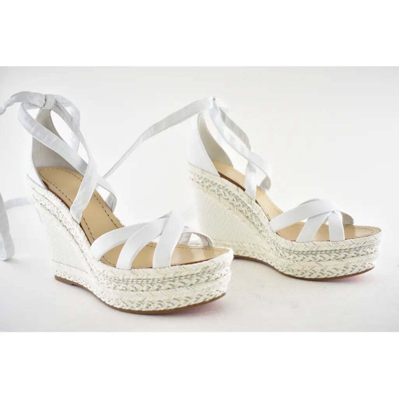 Christian Louboutin Lagoadonna 120 White Lace Up Platform Wedge Sandal Heel 41 Size US 11 / IT 41 - 4 Thumbnail