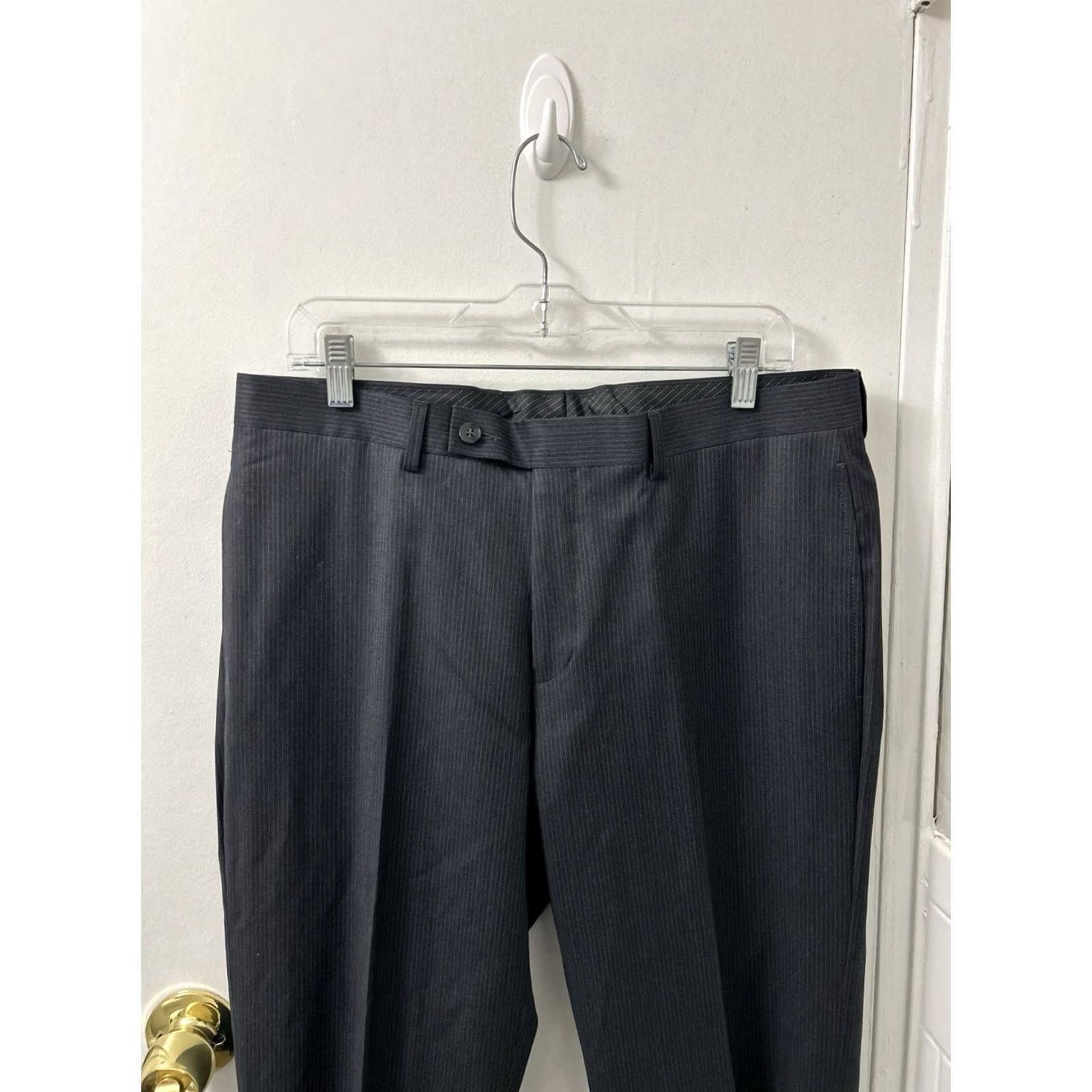 Calvin Klein Calvin Klein Dress Pants Mens 34x35 Gray Pinstripe Wool Flat Front Tapered NWT Mens Clothing Pants Size US 34 / EU 50 - 7 Thumbnail