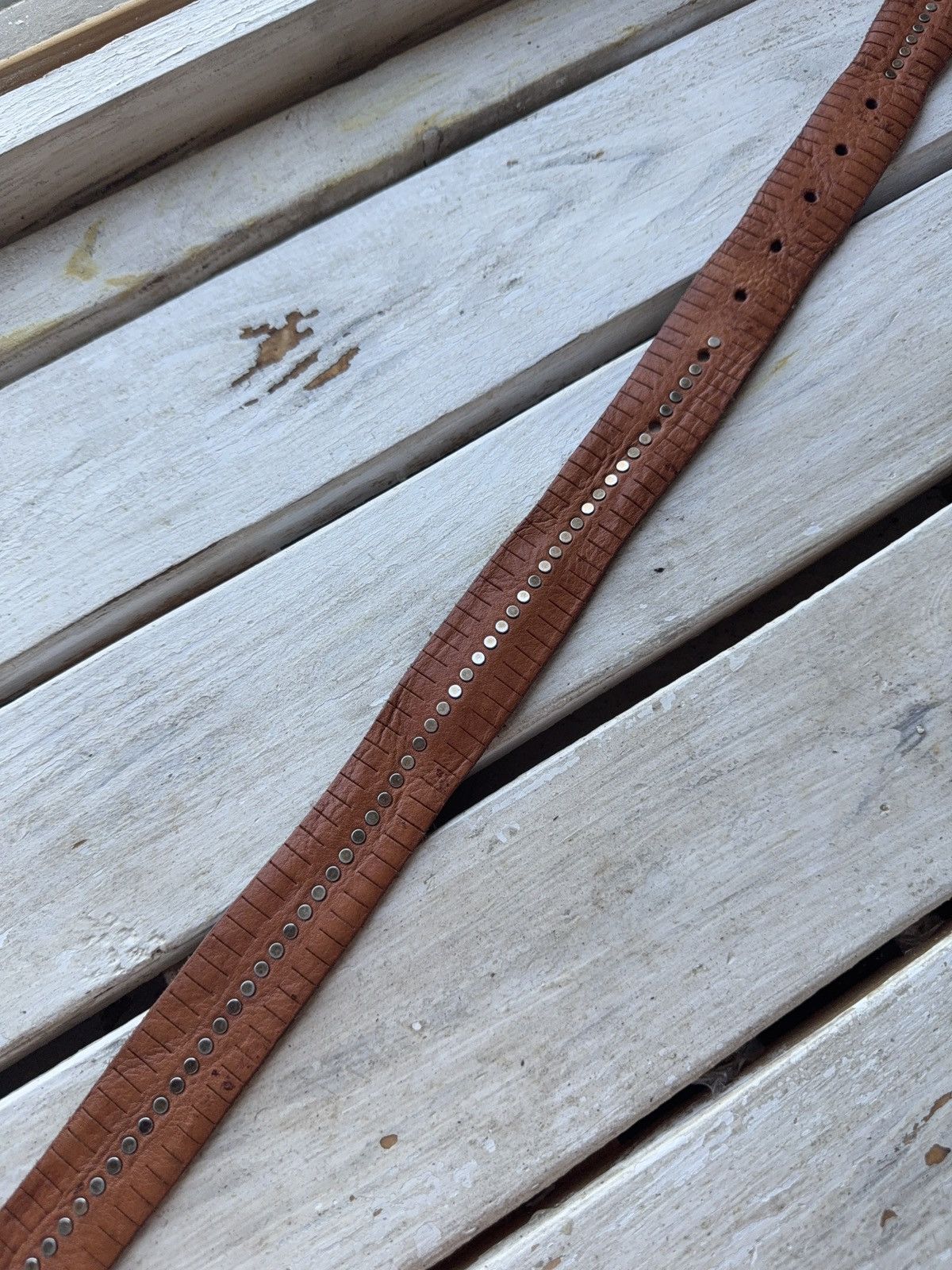 Leather Miron Ronzoni Italy Brown Leather Belt Studded Vintage Size ONE SIZE - 5 Thumbnail