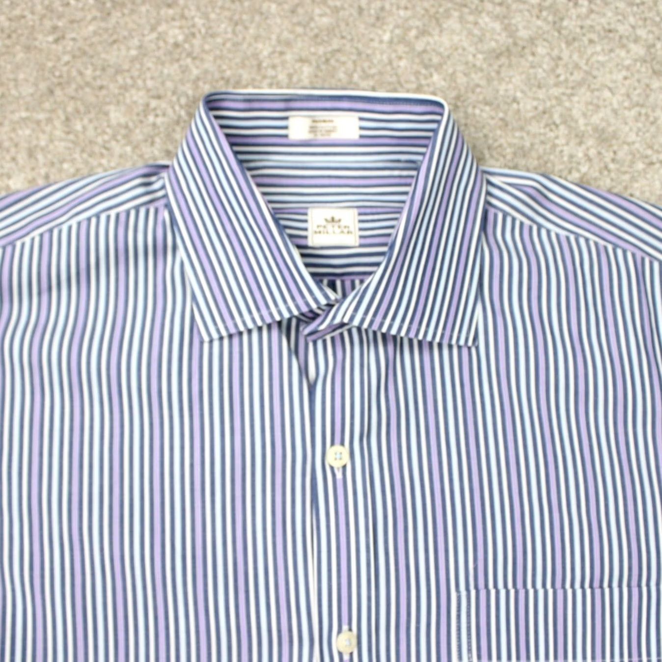 Peter Millar Peter Millar Crown Shirt Mens Medium Blue/Purple/White Striped 100% Cotton Button-Down Long Sleeve Size US M / EU 48-50 / 2 - 6 Thumbnail