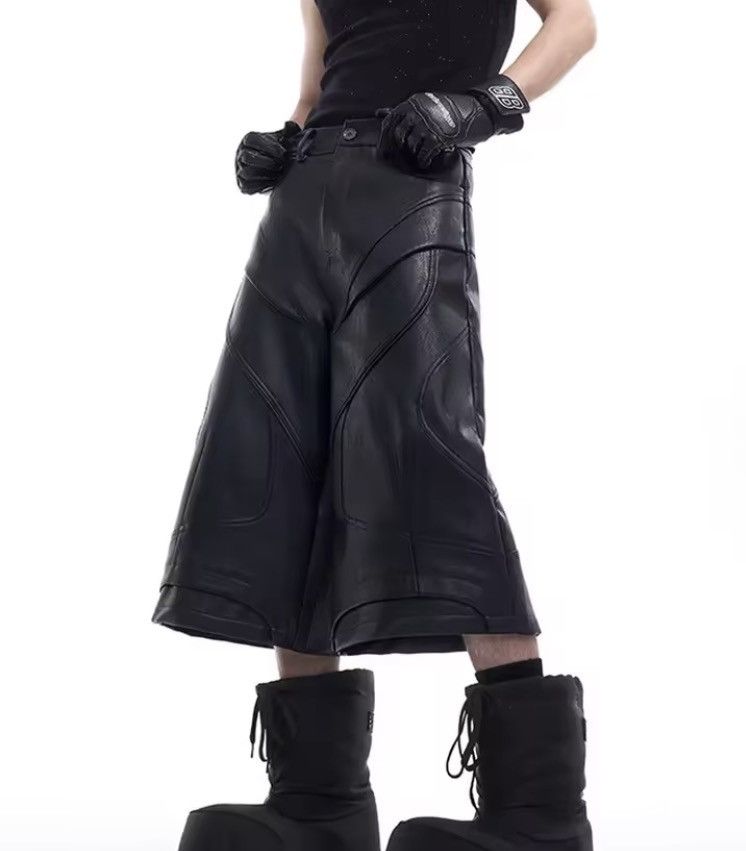 Japanese Brand ⚔️ Avant-Garde Style PU Leather Padded Moto Shorts Size US 34 / EU 50 - 1 Thumbnail