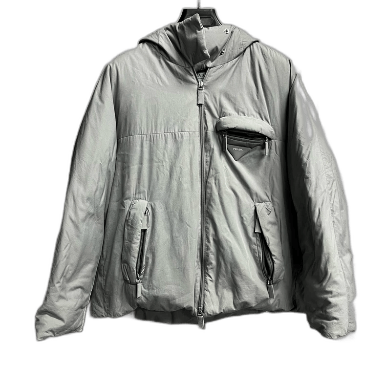 Prada Gray Hooded Loose Long Sleeve Down Jacket-yf Size US M / EU 48-50 / 2 - 1 Thumbnail