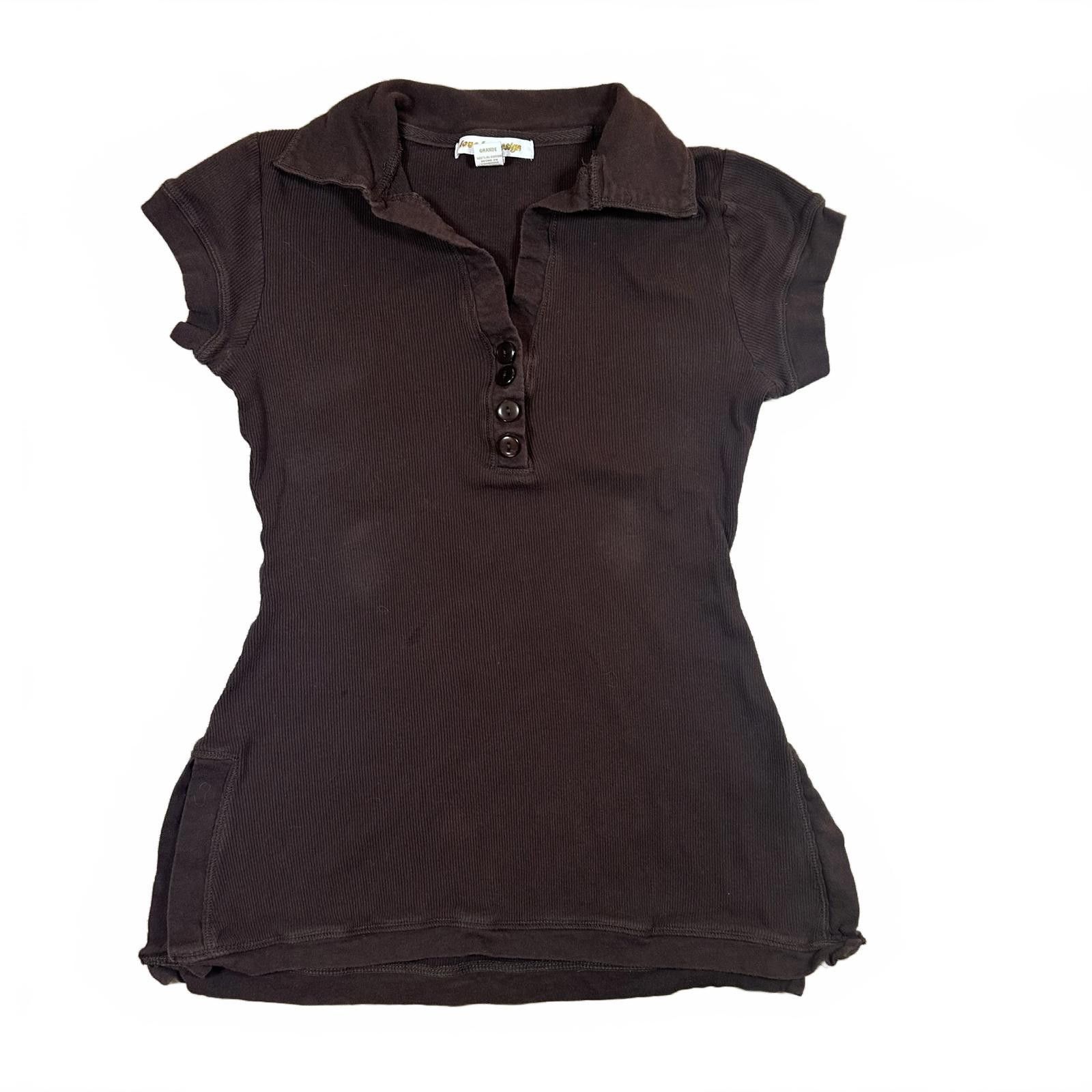 Other Women’s Short Sleeve Top Dark Brown Collared Large Y2K Size L / US 10 / IT 46 - 1 Thumbnail