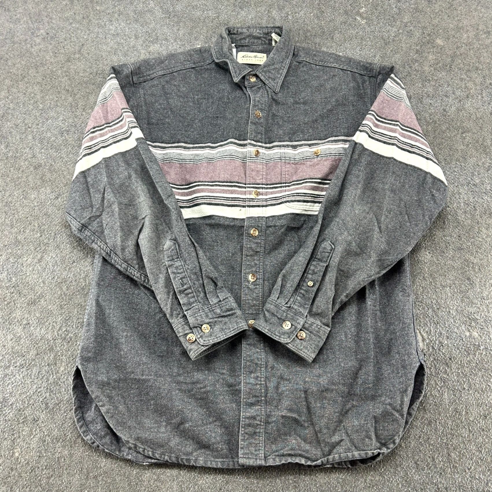 Eddie Bauer VINTAGE Eddie Bauer Shirt Men LT Grey Button Up Long Sleeve Striped Chamois 90s Size US L / EU 52-54 / 3 - 2 Thumbnail