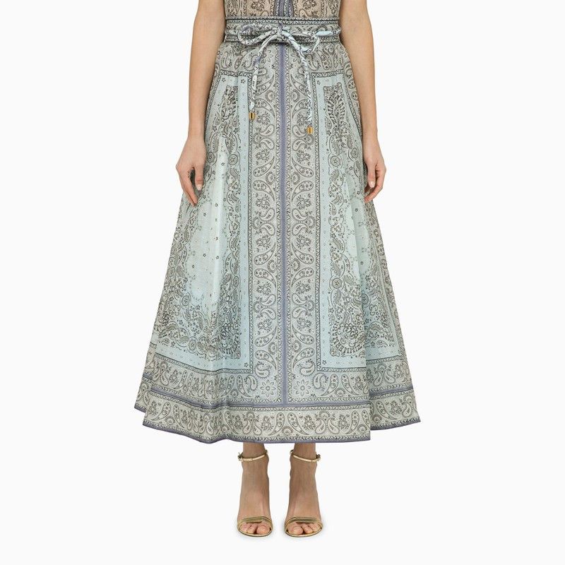 image of Zimmermann Multicoloured Blue Silk And Linen Skirt Size 1, Women's