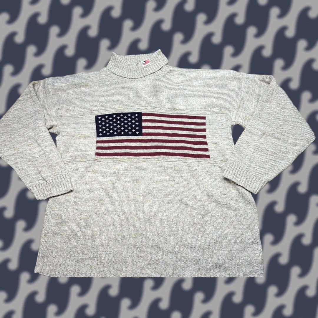 Polo Ralph Lauren VINTAGE Polo Jeans Company Mens Beige Sweater XL Made in USA Flag RARE Pullover Turtleneck Kn Size US XL / EU 56 / 4 - 1 Thumbnail