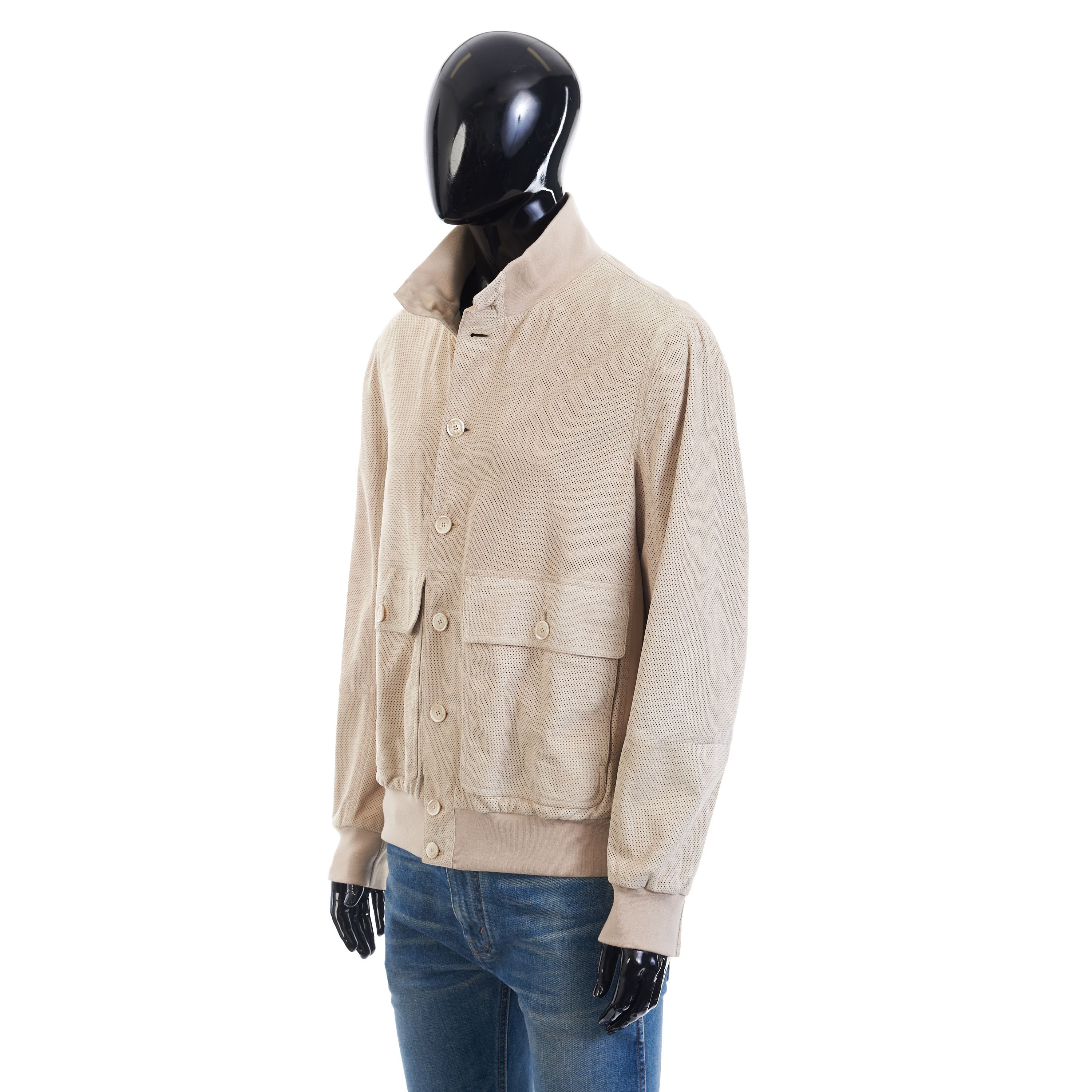 Brunello Cucinelli Light Beige Perforated Leather Jacket - Stand Up Collar Size US M / EU 48-50 / 2 - 3 Thumbnail