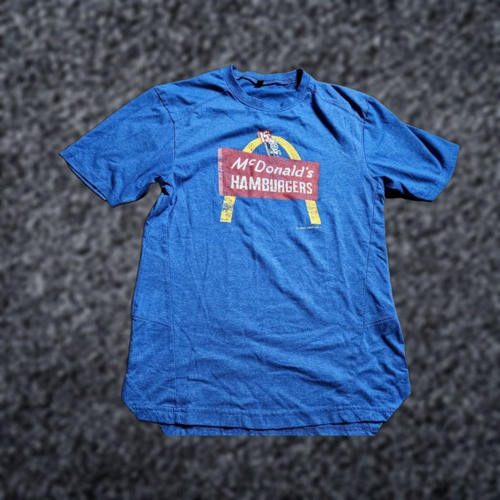 Vintage McDonald's Mens XS T-Shirt Unisex Adults Short Sleeve Round Neck Blue Fabric Cotton Polyester Retro Classic First Edition Size US XS / EU 42 / 0 - 1 Thumbnail