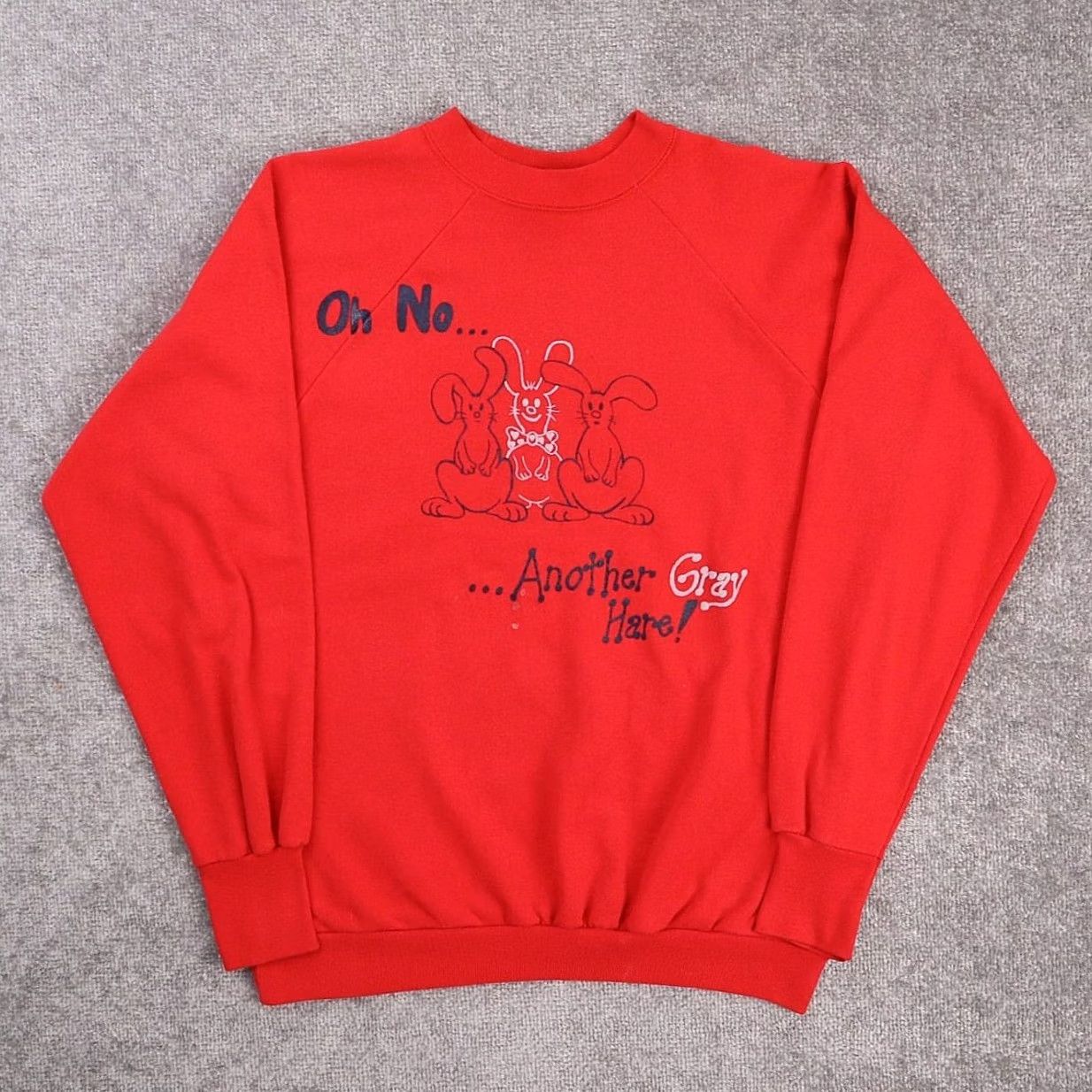 HARE VINTAGE Gray Hare Rabbit Made in USA XL Red Long Sleeve Pullover Sweatshirt Mens Size US XL / EU 56 / 4 - 2 Thumbnail