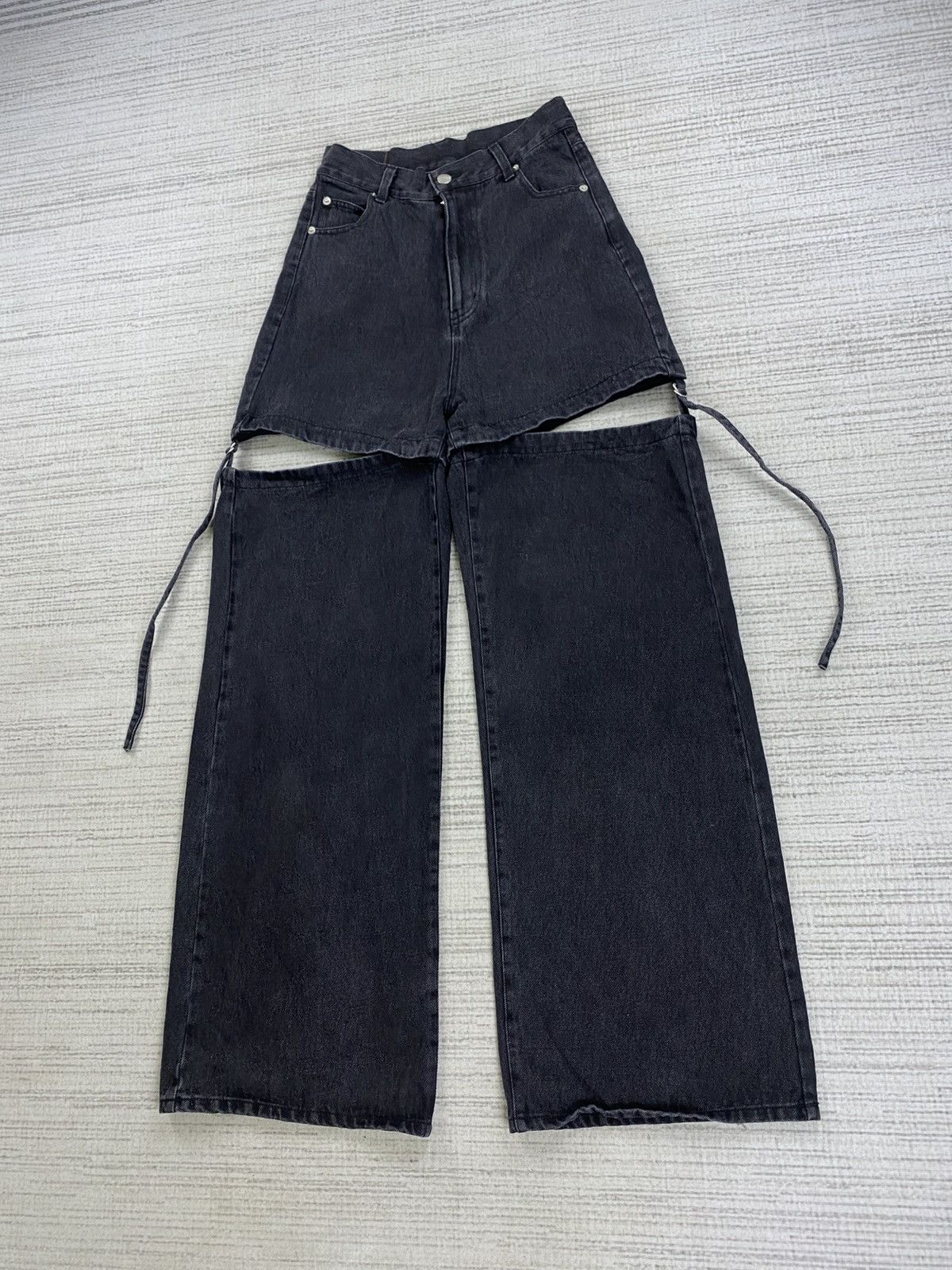 If Six Was Nine Vintage Chiko Detachable Wide-Leg Black Punk Denim Jeans Size 25" / US 0 / IT 36 - 4 Thumbnail