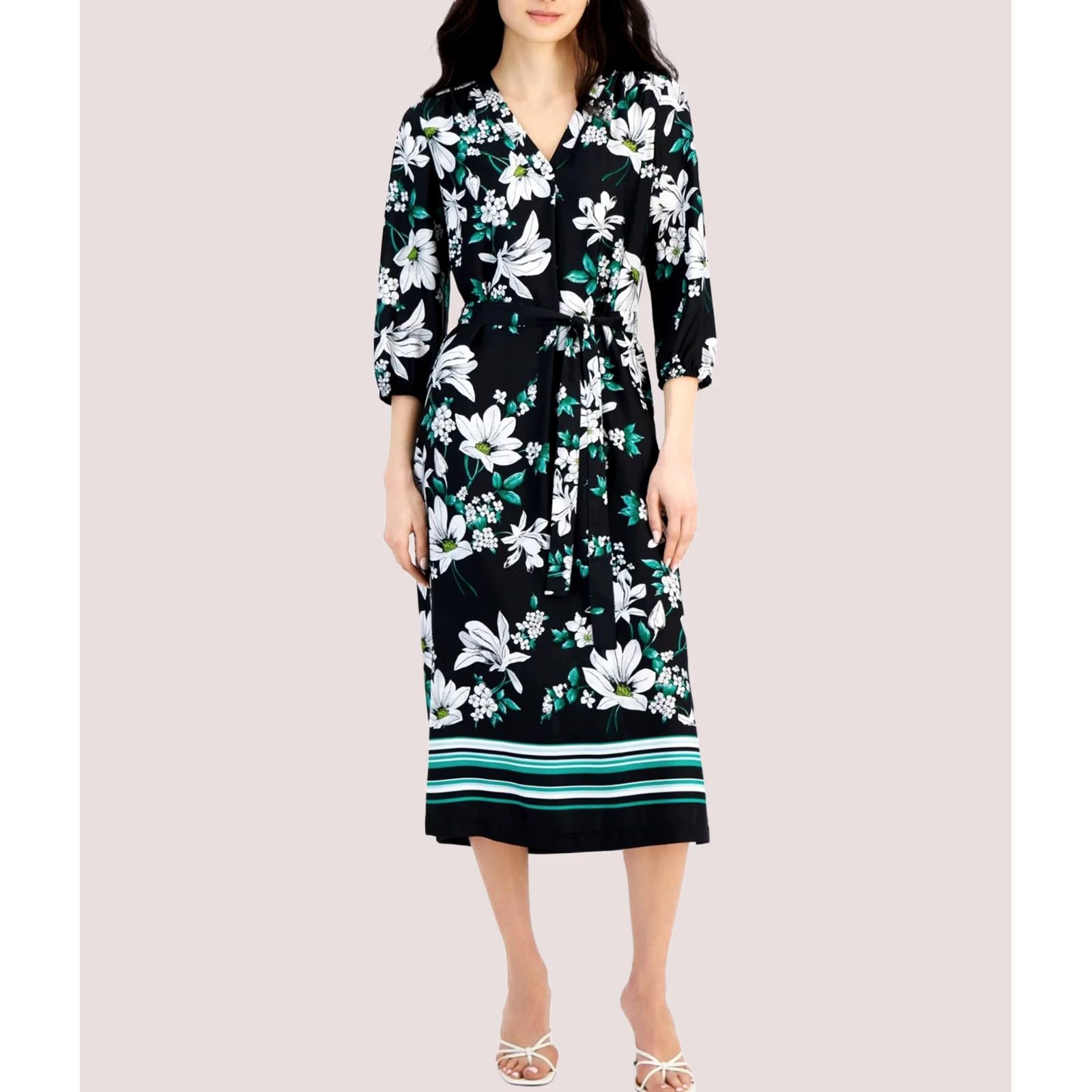 Jones New York Jones New York Womens Floral Tie Waist Midi Dress black M Size M / US 6-8 / IT 42-44 - 1 Thumbnail
