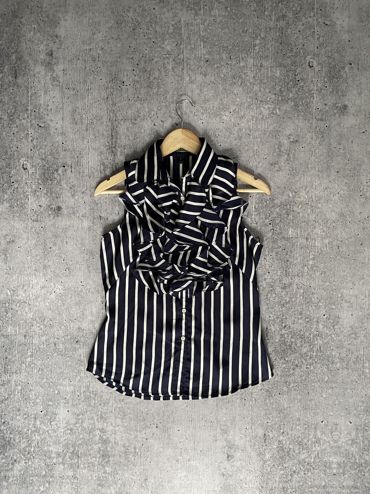 Polo Ralph Lauren Ralph Lauren Blue White Stripe Satin Blouse Top Size S(2) Size S / US 4 / IT 40 - 2 Thumbnail