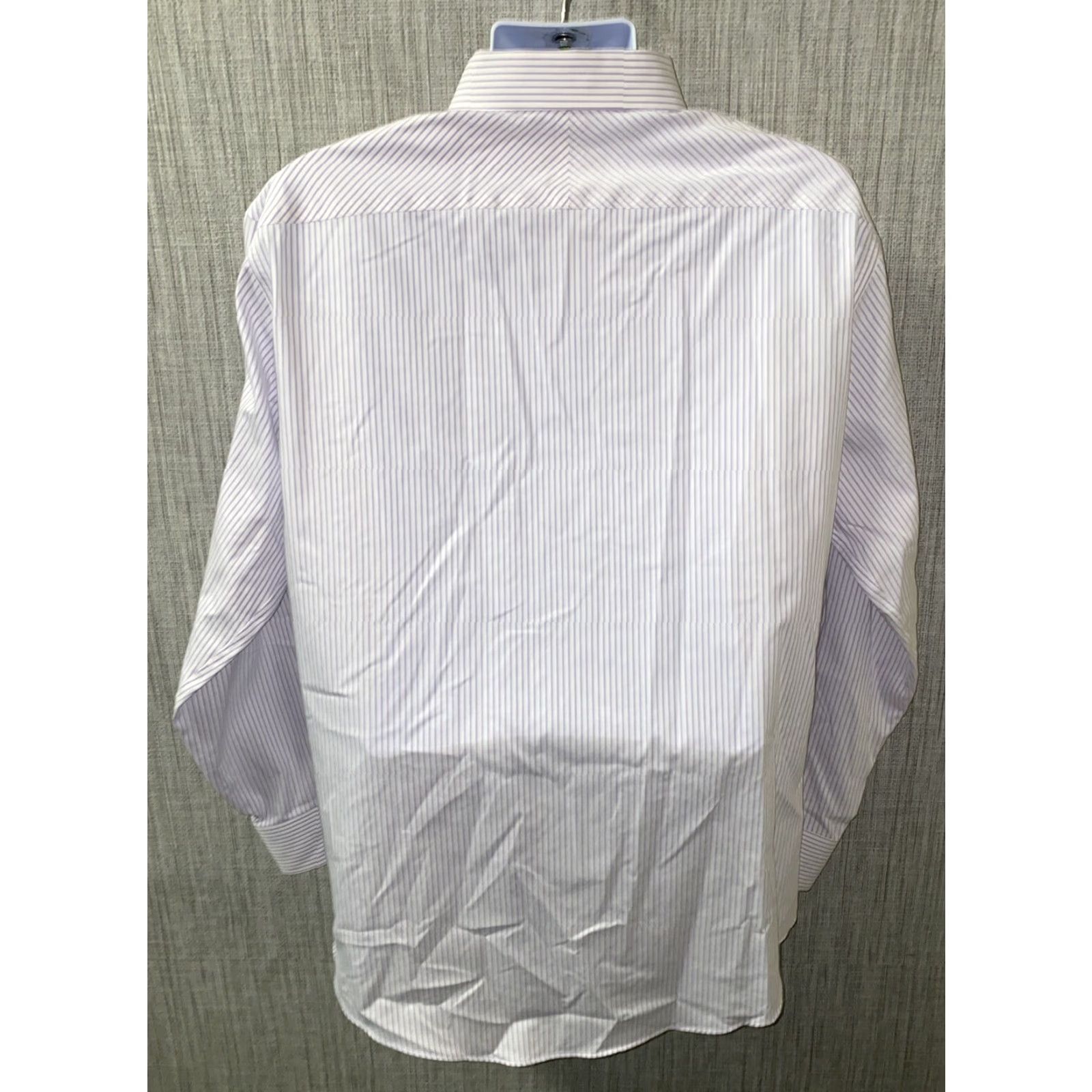 Vintage Jhane Barnes Dress Shirt Mens Collared Long Sleeve Striped 17.5 White/Purple Regular Fit Size 46R - 5 Thumbnail