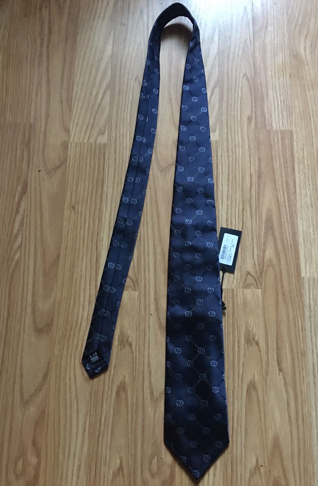 Gucci GUCCI New Mens Tie Dark Blue Monogrammed Logo GG Silk Size ONE SIZE - 10 Thumbnail