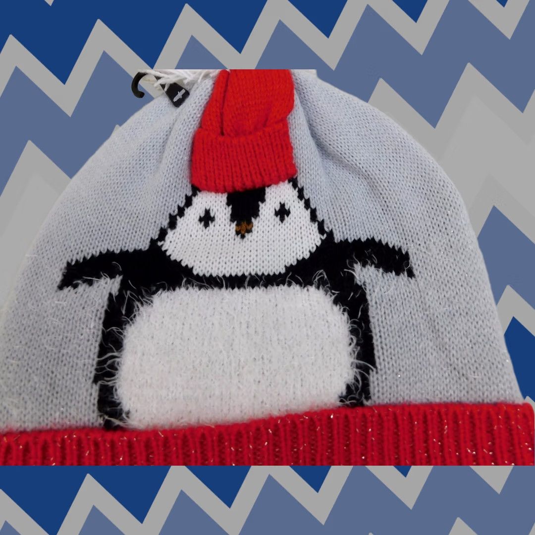 Vintage Collection XIIX Beanie Knit Christmas Hat Adults Womens One Size Gray Red Metallic Penguin Collection XIIX Holiday Winter Beanie Womens Size ONE SIZE - 1 Thumbnail