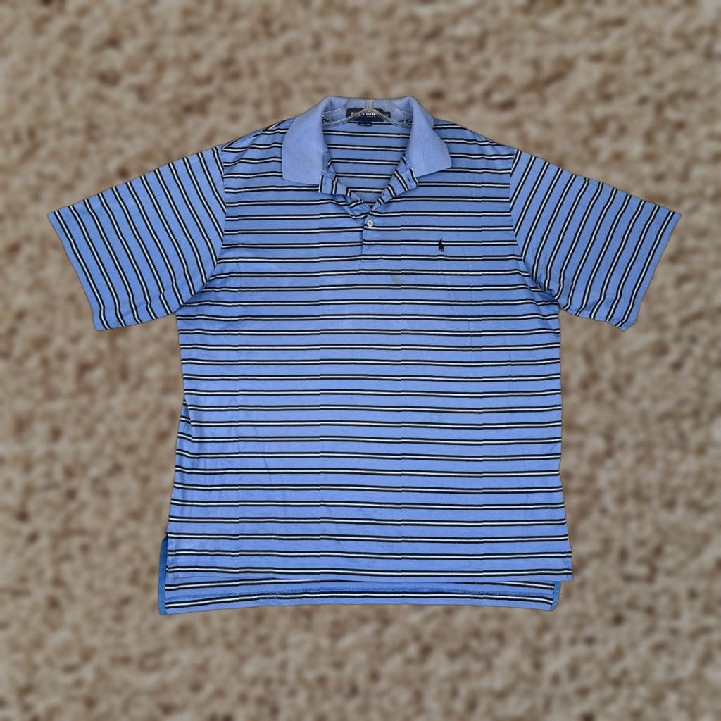 Ralph Lauren VINTAGE Ralph Lauren Polo Golf Shirt Extra Large Blue Stripe 100% Cotton Men Size US XL / EU 56 / 4 - 1 Thumbnail
