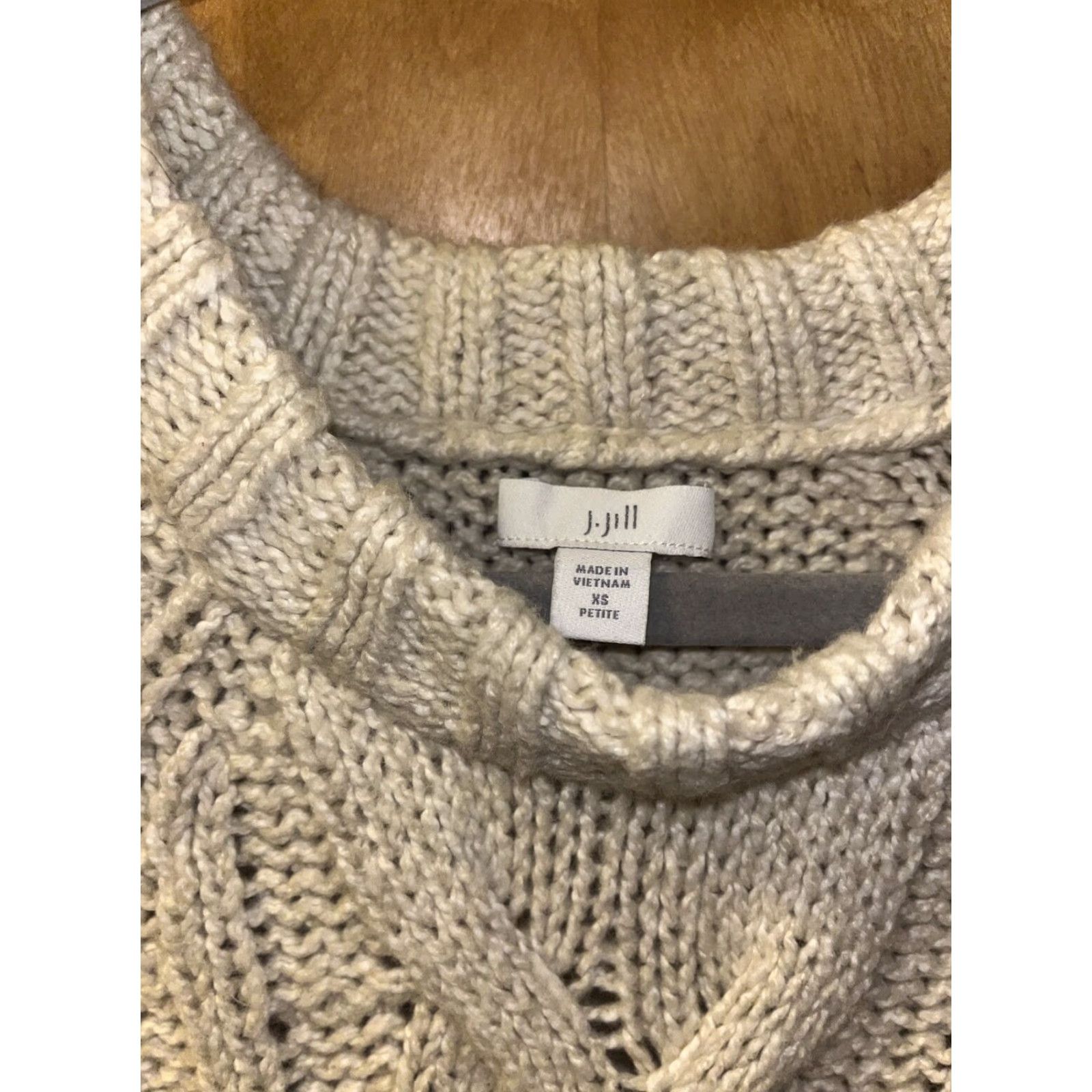 J. Jill VINTAGE J. Jill Womens Sweater Pullover Crew Neck Cable Knit Striped Ivory Blue Petite XS Nautical, Casual, Workwear Size XS / US 0-2 / IT 36-38 - 3 Thumbnail