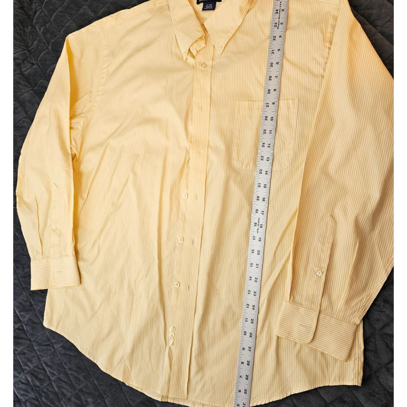 Lands' End Lands' End Button Down Shirt Mens Size 17 34 Yellow Stripe Long Sleeve Regular Dress Shirt Size US XL / EU 56 / 4 - 5 Thumbnail