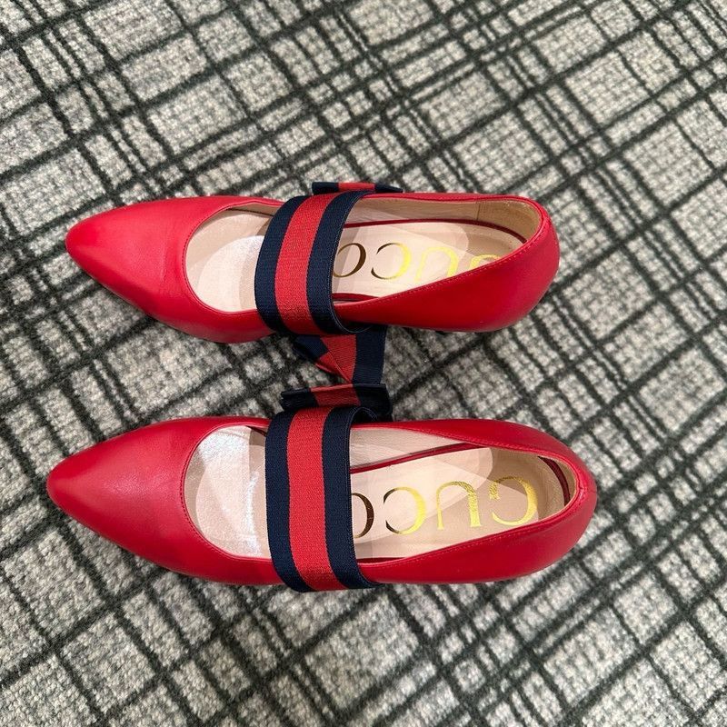 Gucci Gucci Red Leather High Heel Shoes for Women 0079 Size US 5 / IT 35 - 1 Thumbnail