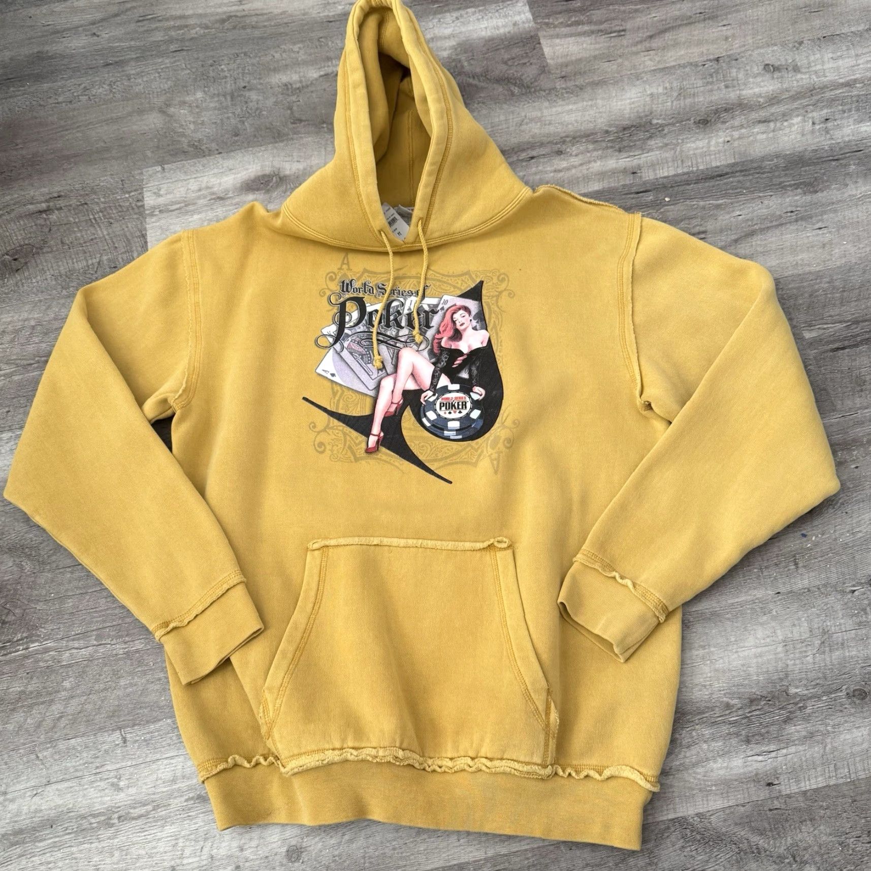 Vintage WSOP World Series Of Poker Oversized Hoodie Mens Sz Medium Dijon Gold Pullover NEW Size US M / EU 48-50 / 2 - 3 Thumbnail