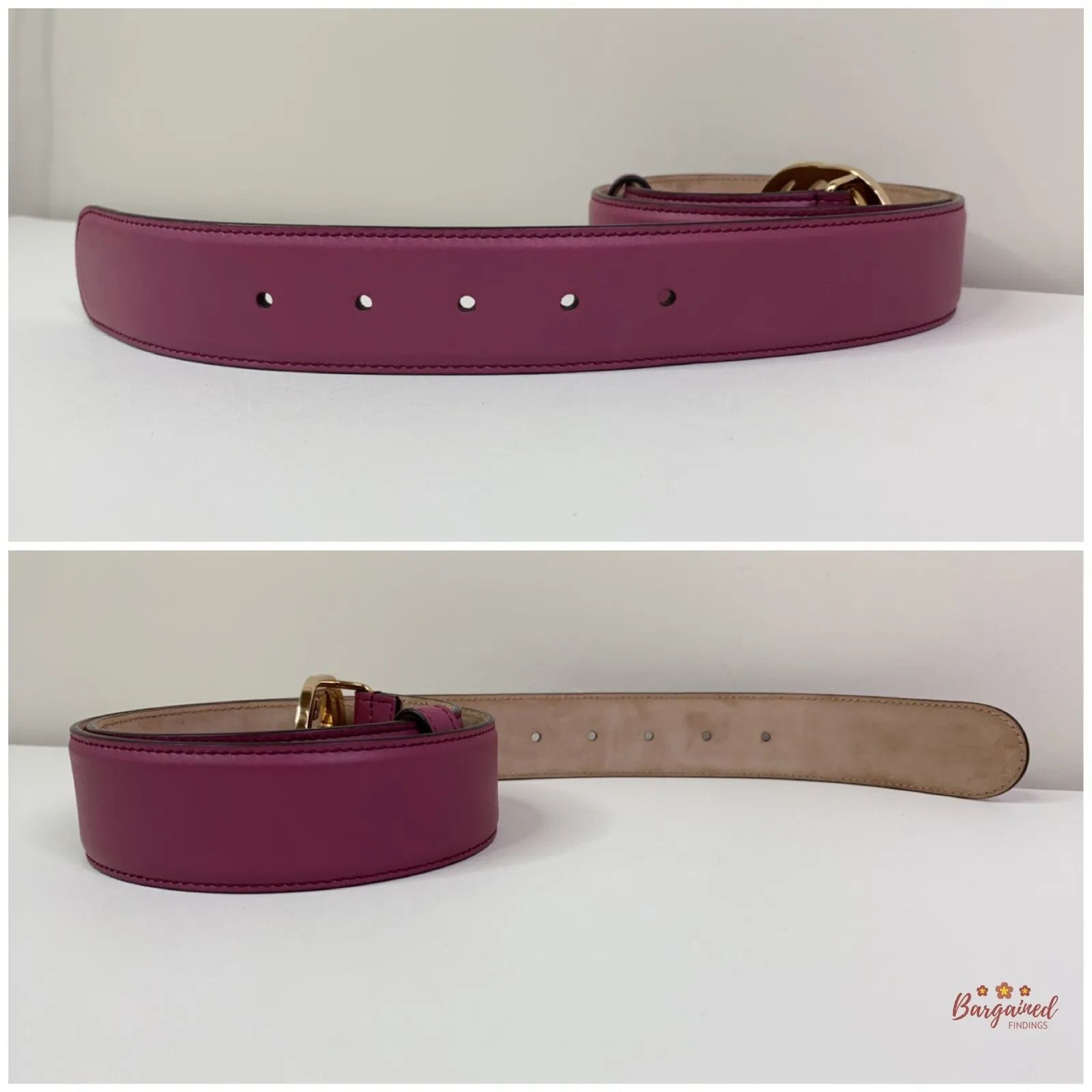 Gucci Gucci Pink Calfskin Leather Gold Interlocking G Buckle Belt Size 30 - 7 Thumbnail