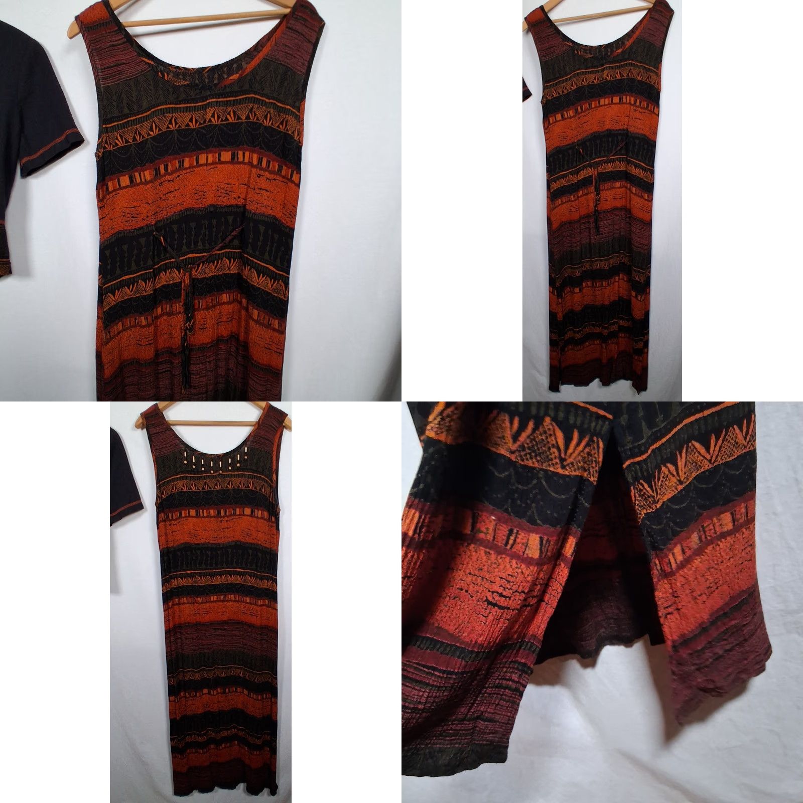 Vintage VINTAGE Nina Piccalino Dress Set Long Beaded Crinkle Rayon Top Maxi Dress 1990s 53" Bumps Beige/Black 10 Womens Size L / US 10 / IT 46 - 8 Thumbnail