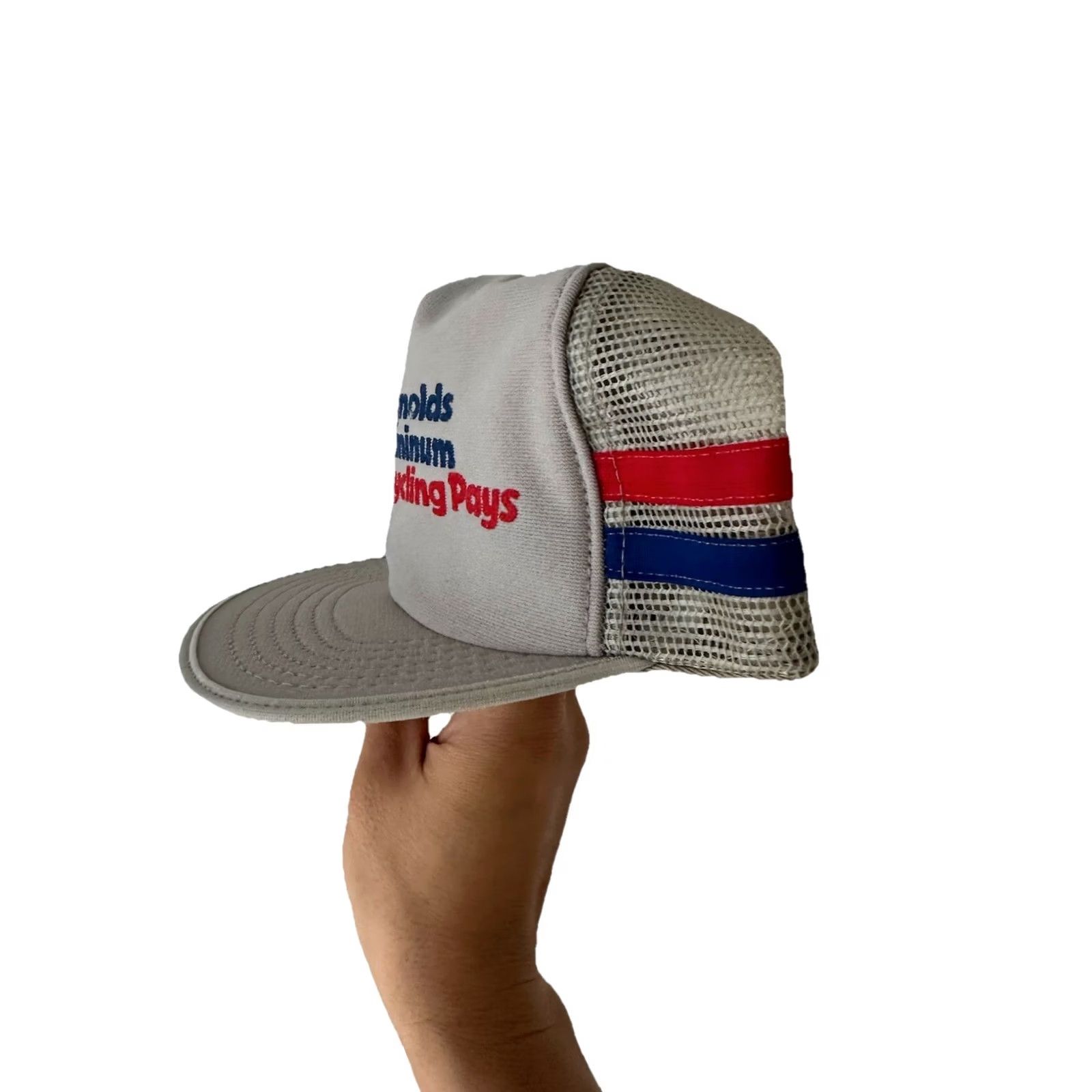 Vintage Vintage 80s Snapback Trucker Striped Cap Hat Reynolds Metal Gray Size ONE SIZE - 3 Thumbnail