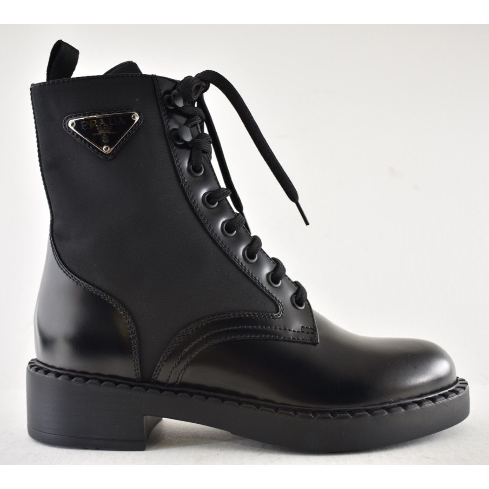 Prada Prada Black Brushed Leather Lace Up Combat Ankle Boot 36.5 Size US 6.5 / IT 36.5 - 2 Thumbnail