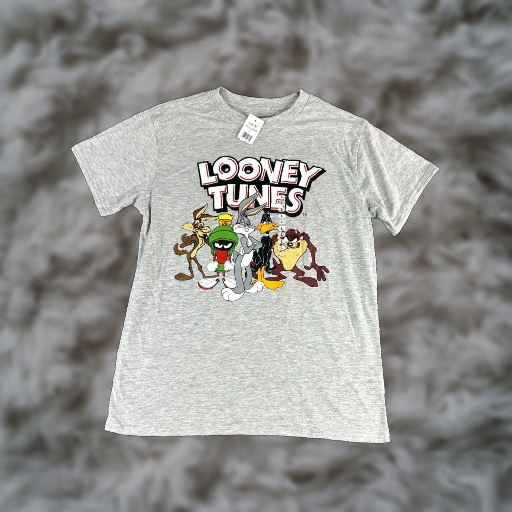 Vintage Looney Tunes Graphic Tee Men’s Large Heather Grey NWT crew neck Bugs Bunny Daffy Duck Taz Marvin the Martian 80s 90s Cartoon Retro Card Size US L / EU 52-54 / 3 - 1 Thumbnail
