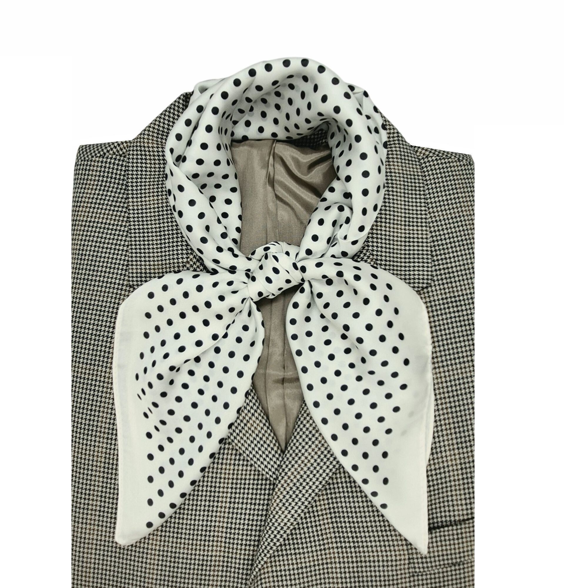 Other ✨Luxury Elegant Silky Soft Scarf White Black Polka Dot Squar Size ONE SIZE - 2 Thumbnail
