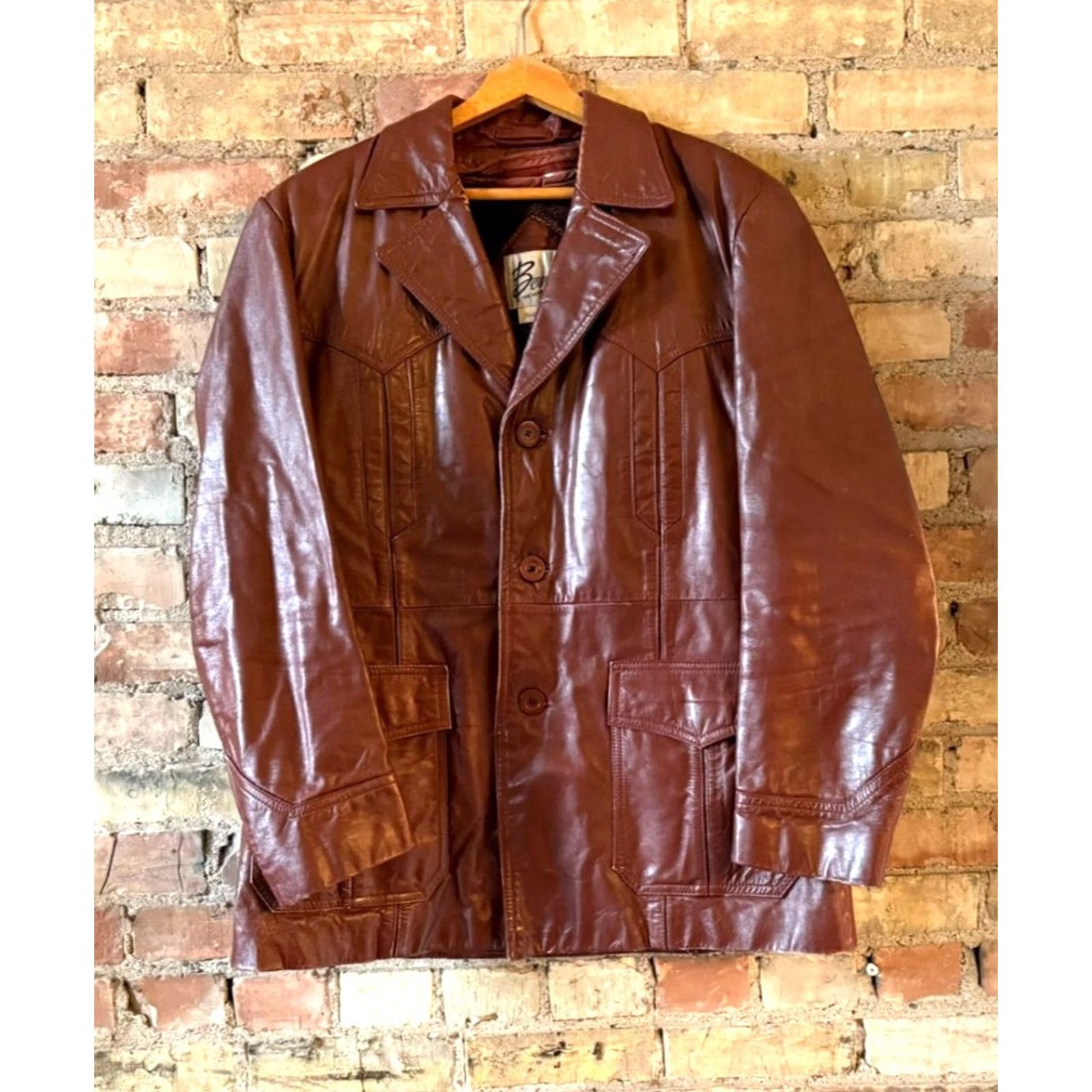 Vintage VINTAGE Berman's Leather Men's Brown Lined Button Front Jacket - 44 Size, Regular, Over Coat Size US S / EU 44-46 / 1 - 3 Thumbnail