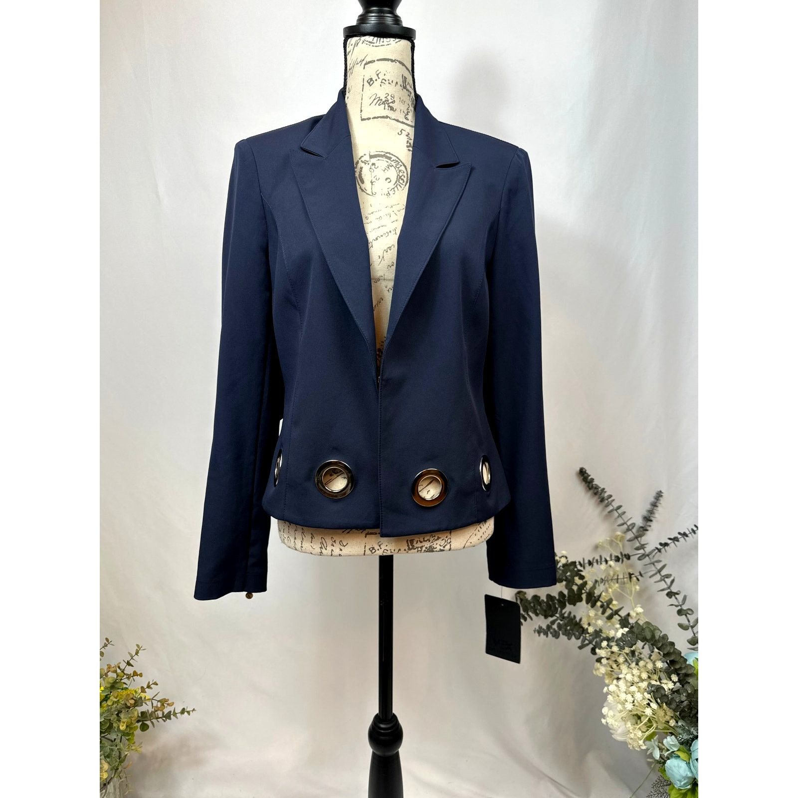 Other Vex Colley Blazer Silver-tone Grommet Details Navy 8 Size M / US 6-8 / IT 42-44 - 4 Thumbnail