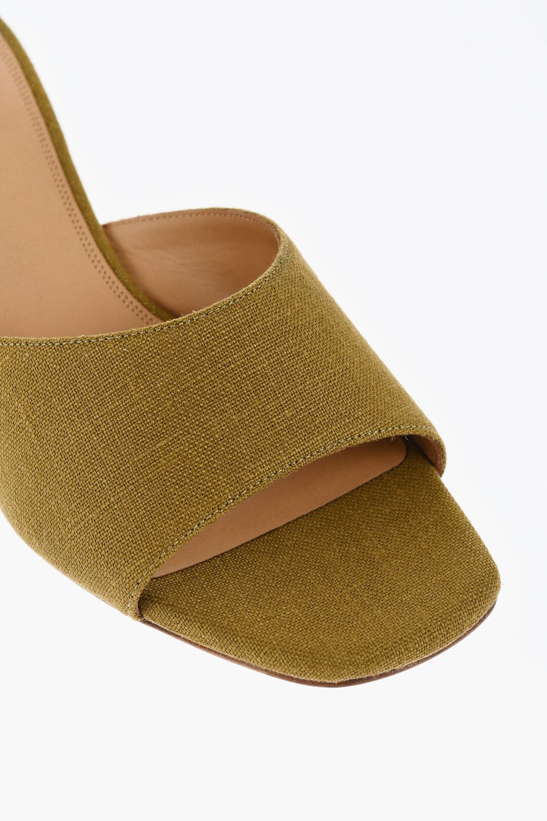 Off-White og1mm1125 Open-Toe Linen Blend Lollipop Mules in Olive Green Size US 6 / IT 36 - 4 Thumbnail