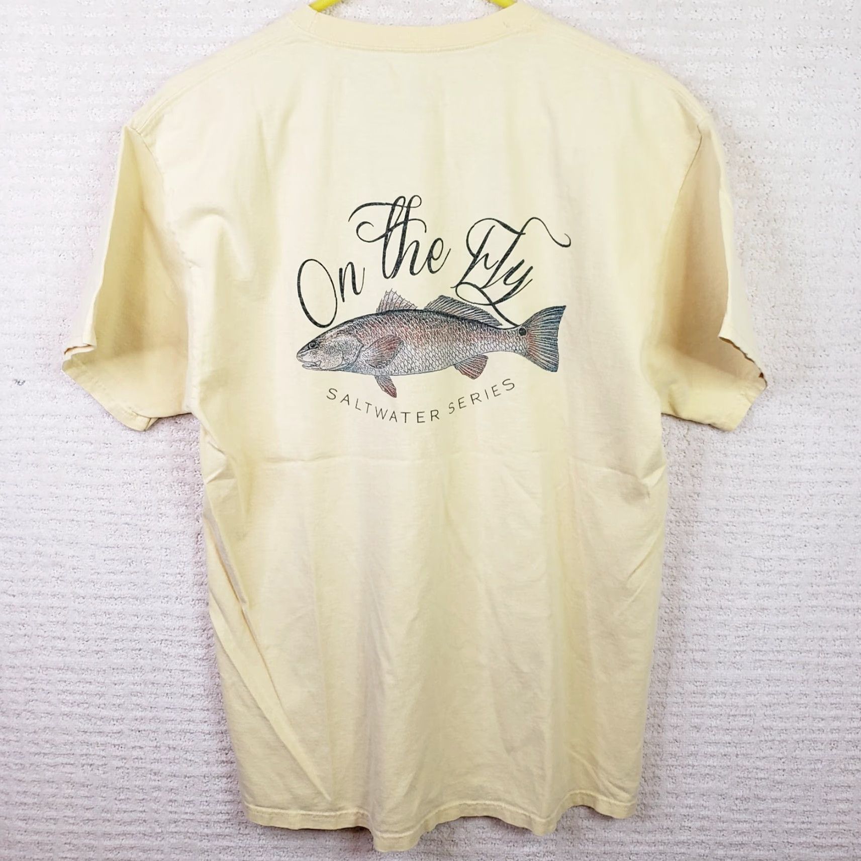 Vintage On The Fly T-Shirt Fishing Lure Tee Adult L Yellow Short Sleeve Mens L Size US L / EU 52-54 / 3 - 5 Thumbnail