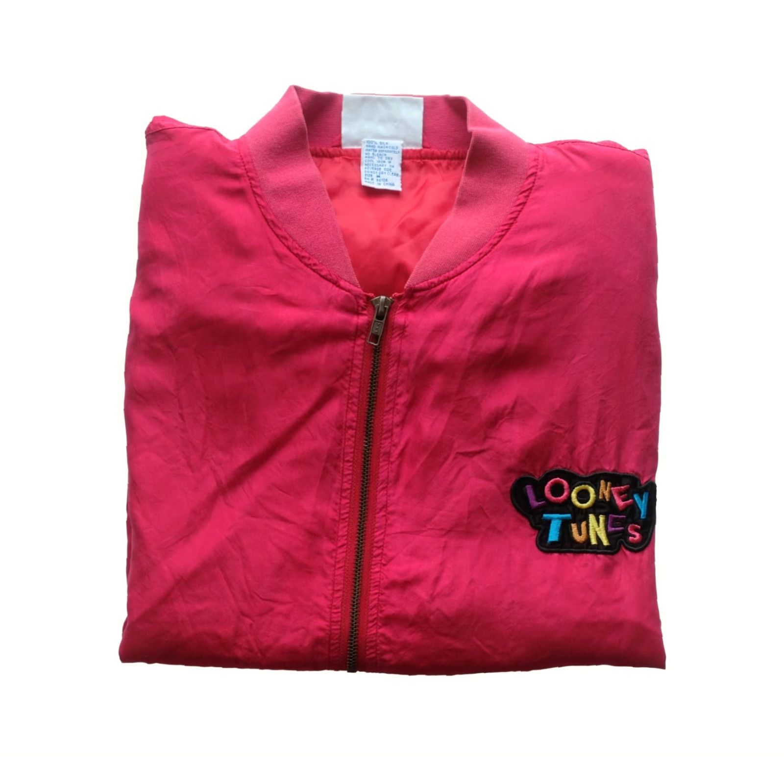 Vintage VINTAGE Looney Tunes Daffy Duck Jacket Warner Bros Inc TV Movie 90s 100% Silk Men SZ M Red Long Sleeve Collared Embroidered Full Zip Size US M / EU 48-50 / 2 - 2 Thumbnail
