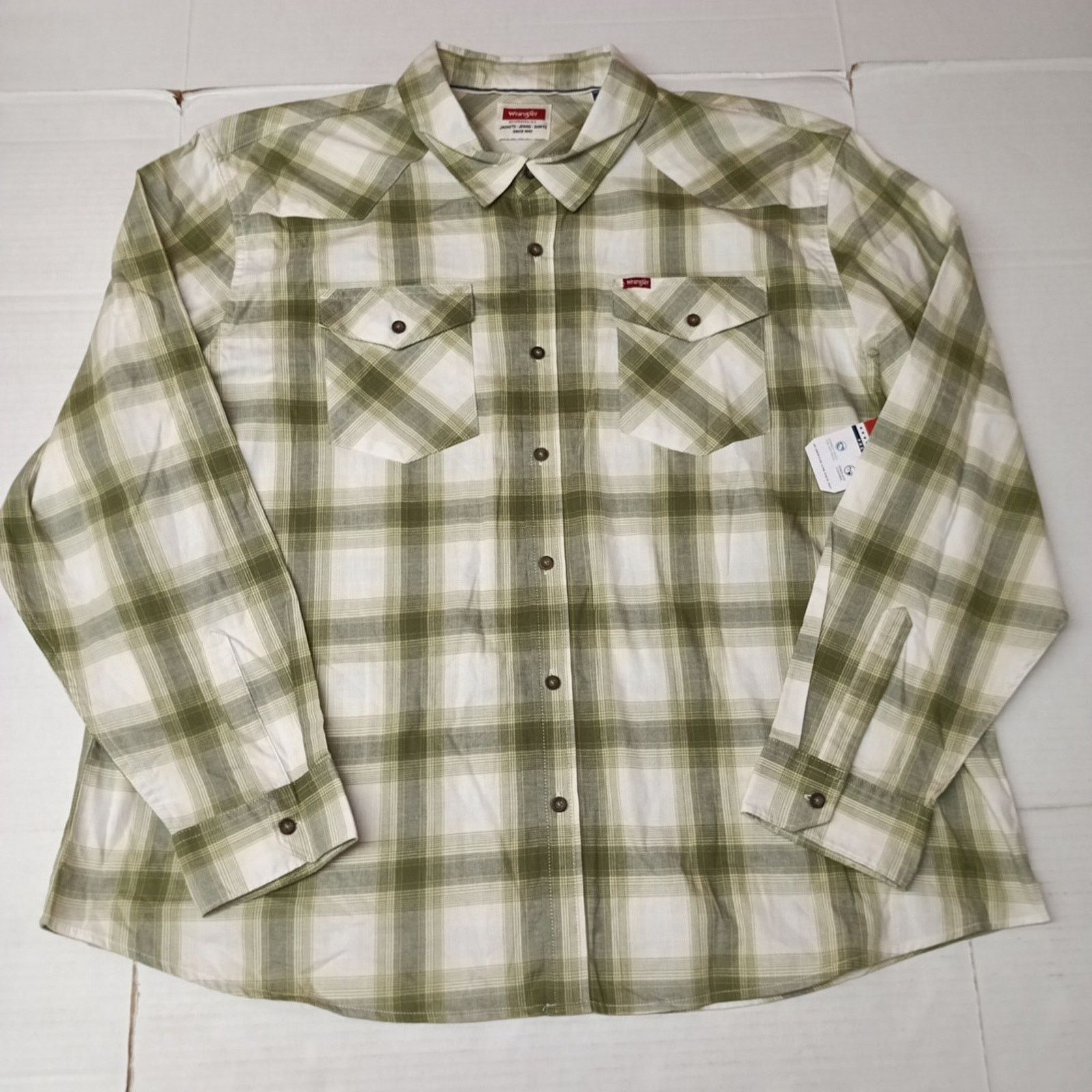 Wrangler Wrangler Cowboy Wash Twill Shirt Men's 3XL Loden Green Plaid Size US XXL / EU 58 / 5 - 1 Thumbnail