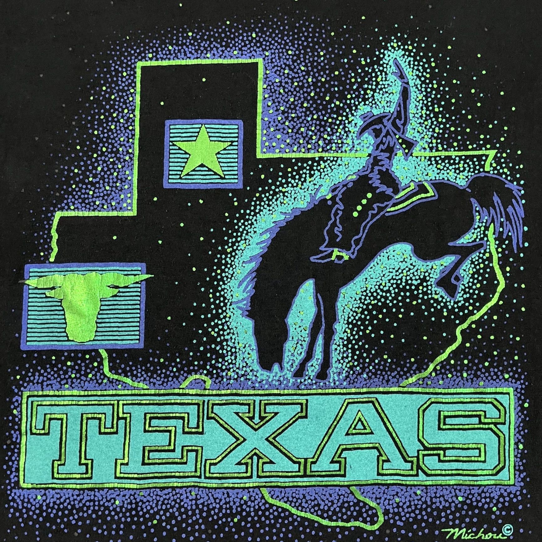 Vintage VINTAGE TEXAS Shirt Michou Mens Medium Black Graphic Western Cowboy Tee Metallic Size US M / EU 48-50 / 2 - 2 Thumbnail