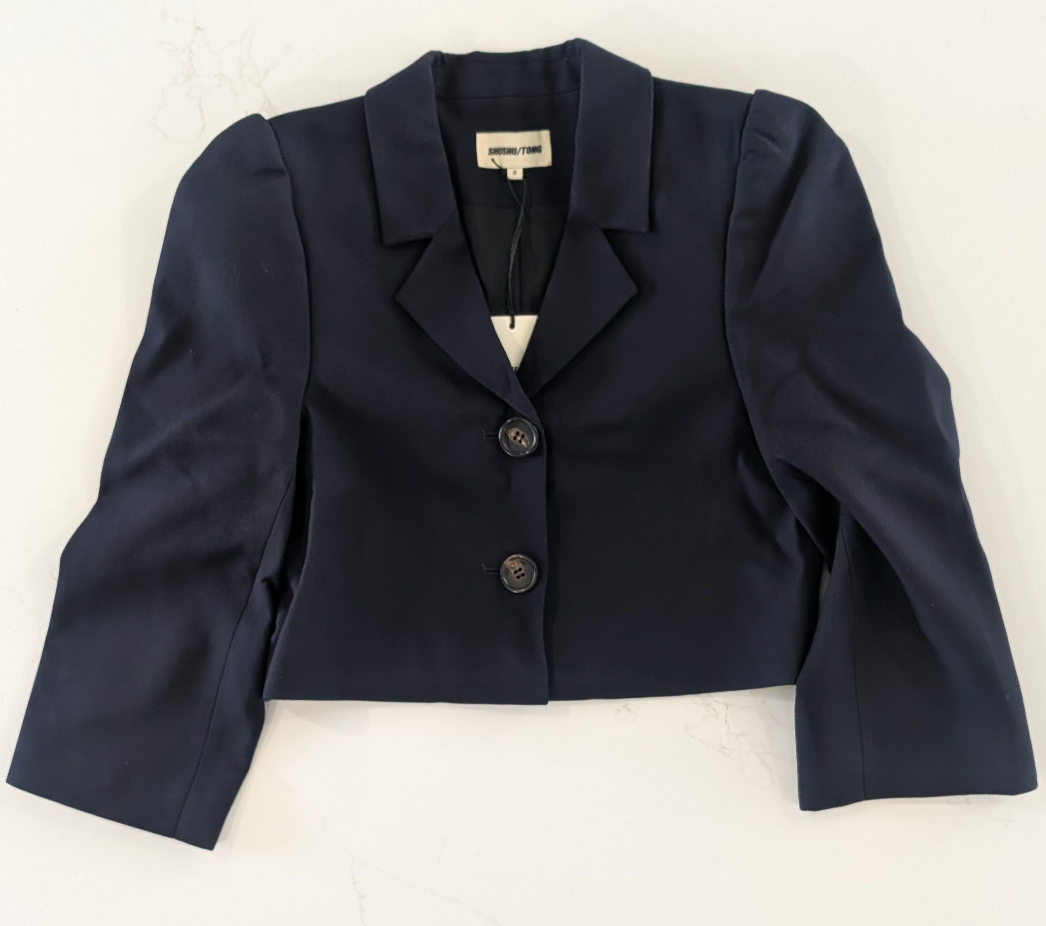 Shushu/Tong SHUSHU/TONG Cropped Puff Sleeve Blazer Navy SIZE S Size S / US 4 / IT 40 - 1 Thumbnail