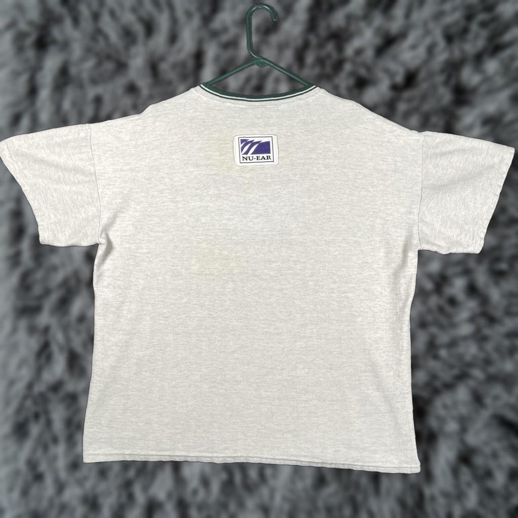 Vintage VINTAGE King Cotton Shirt Mens XL Gray NU-EAR Patch T-Shirt Short Sleeve Knit Herringbone Crew Neck USA Made 90s Mens Size US XL / EU 56 / 4 - 1 Thumbnail