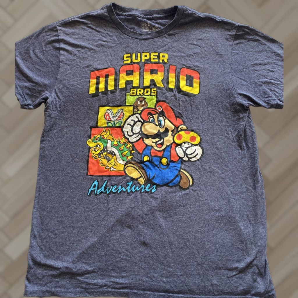 Vintage Super Mario Brothers T-Shirt Short-Sleeve Men L Blue Graphics 17-18 Size US L / EU 52-54 / 3 - 1 Thumbnail