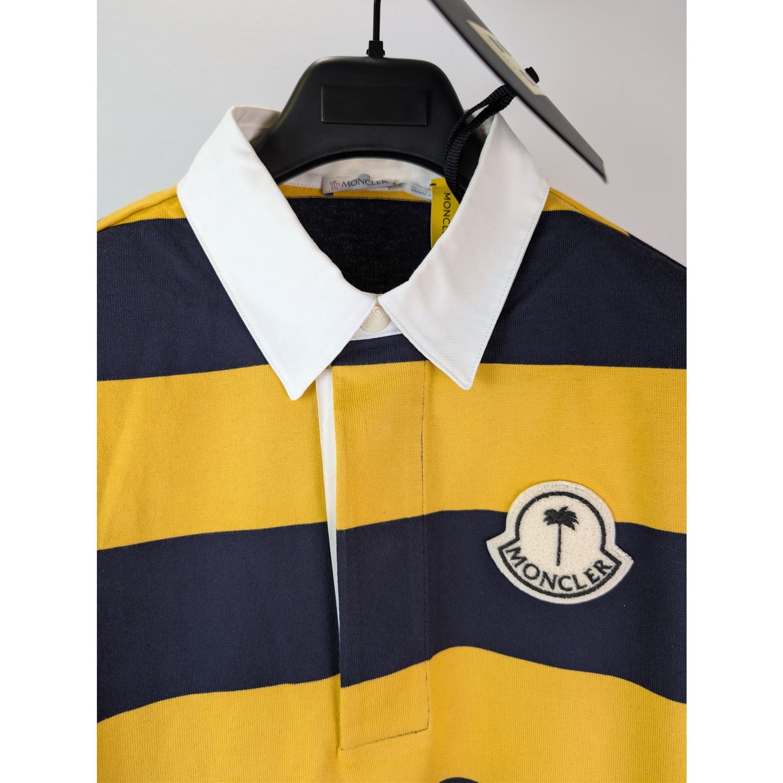 Moncler × Palm Angels o1rshd1 Striped Cotton Polo Shirt in Yellow / Blue Size US M / EU 48-50 / 2 - 7 Thumbnail