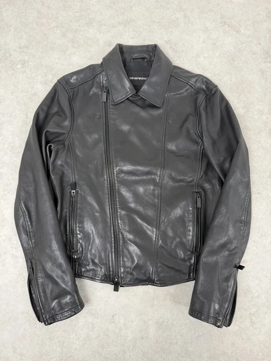 Emporio Armani AW2019 Emporio Armani Perfecto Grey Leather Jacket Size US M / EU 48-50 / 2 - 4 Thumbnail