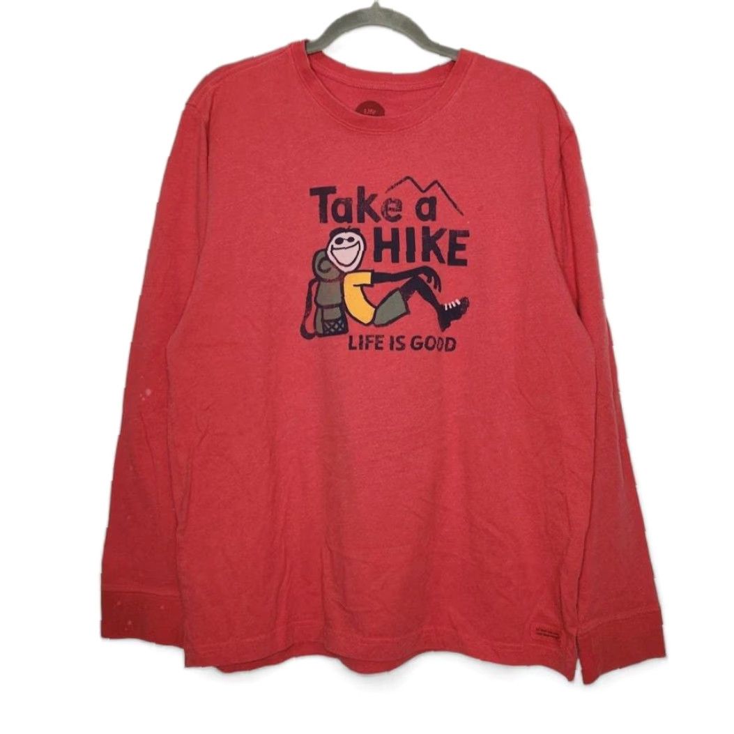Life is Good Life is Good Shirt Unisex Adults Large Long Sleeve Life is Good Take A Hike Red Size US L / EU 52-54 / 3 - 2 Thumbnail