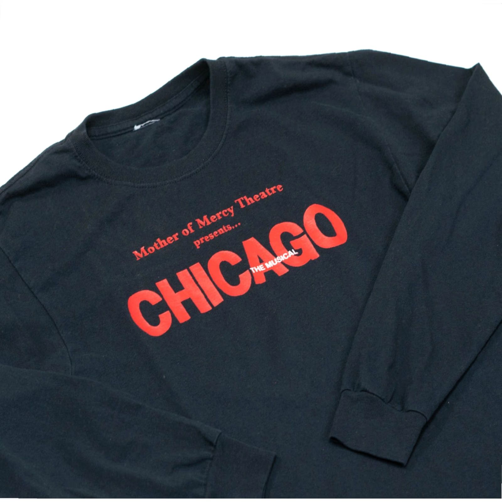 Fruit Of The Loom VINTAGE Chicago The Musical T-Shirt Mens M Black Long Sleeve Crew Neck Logo Graphic Print 1990s USA Art Cartoon City Music Retro All Seasons Size US M / EU 48-50 / 2 - 3 Thumbnail