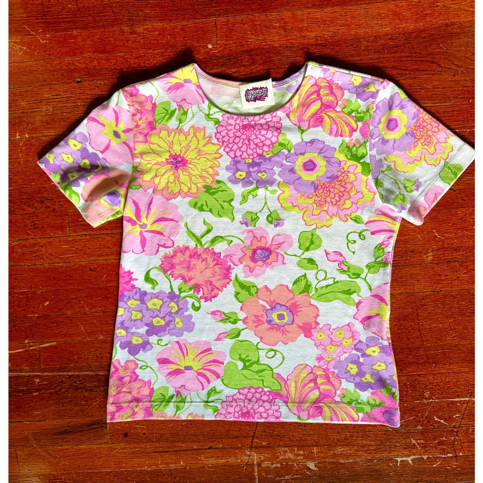 Vintage Vintage 90’s Leggiadro Neon Pink White Crop Top Med Large Size M / US 6-8 / IT 42-44 - 1 Thumbnail