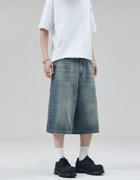 Japanese Brand × Jean High street distressed wide-leg whisker loose denim shorts Size US 32 / EU 48 - 3 Thumbnail