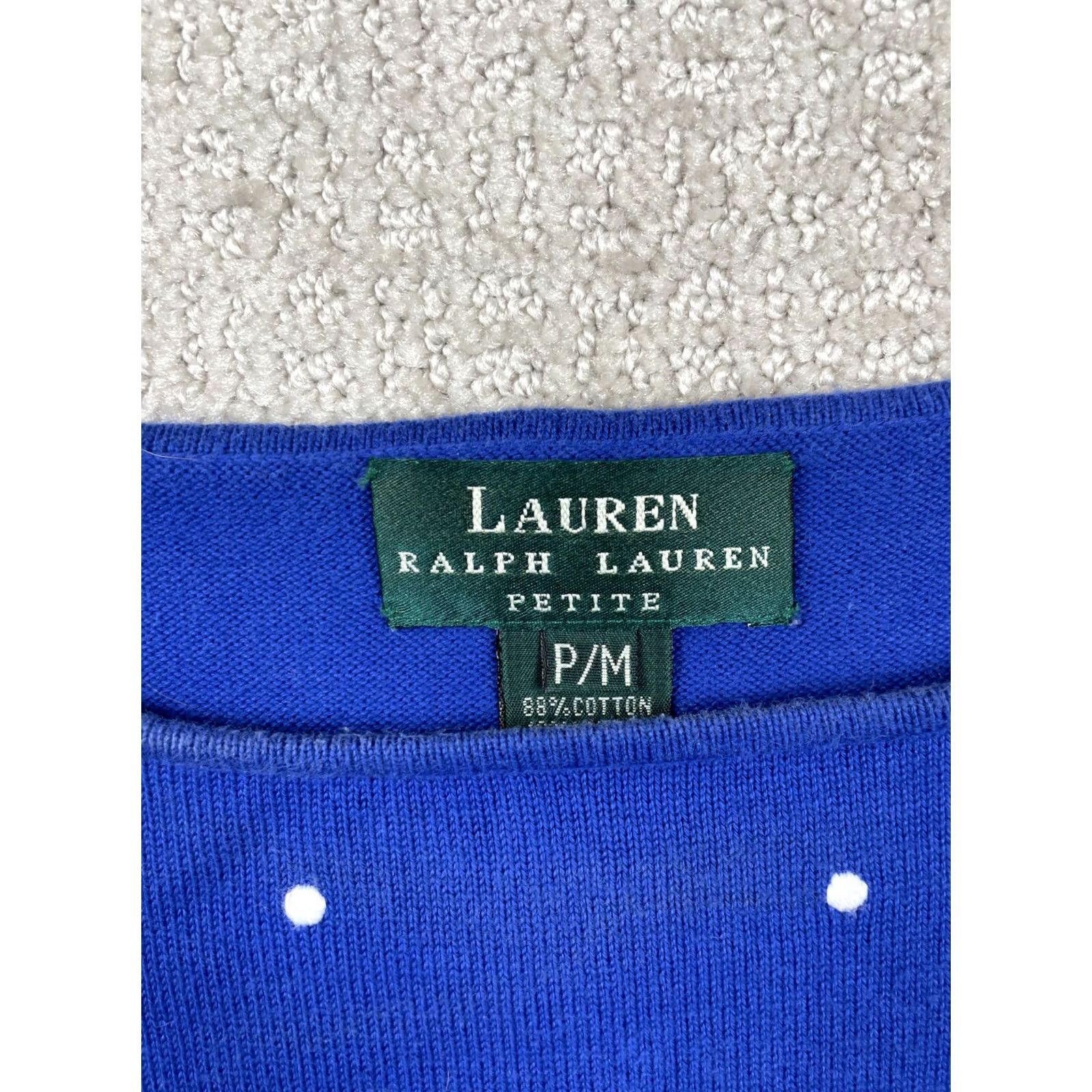 Ralph Lauren Lauren Ralph Lauren Shirt Women PM Blue Polka Dot Boat Neck Long Sleeve Casual Knit Cotton Regular Size M / US 6-8 / IT 42-44 - 4 Thumbnail