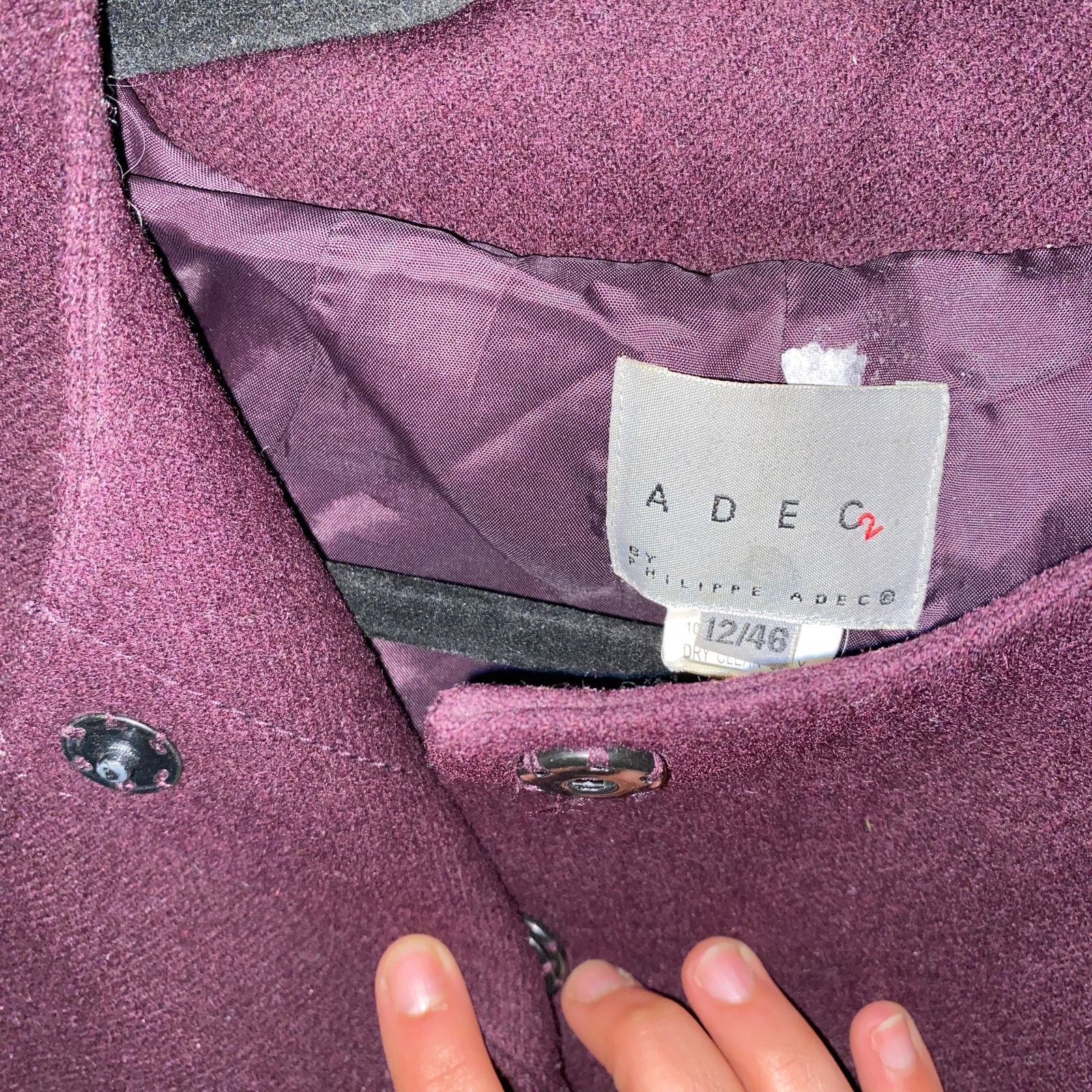 Other Philippe Adec 2 Plum Purple Wool Snap Button Down Jacket 12 Size XL / US 12-14 / IT 48-50 - 4 Thumbnail