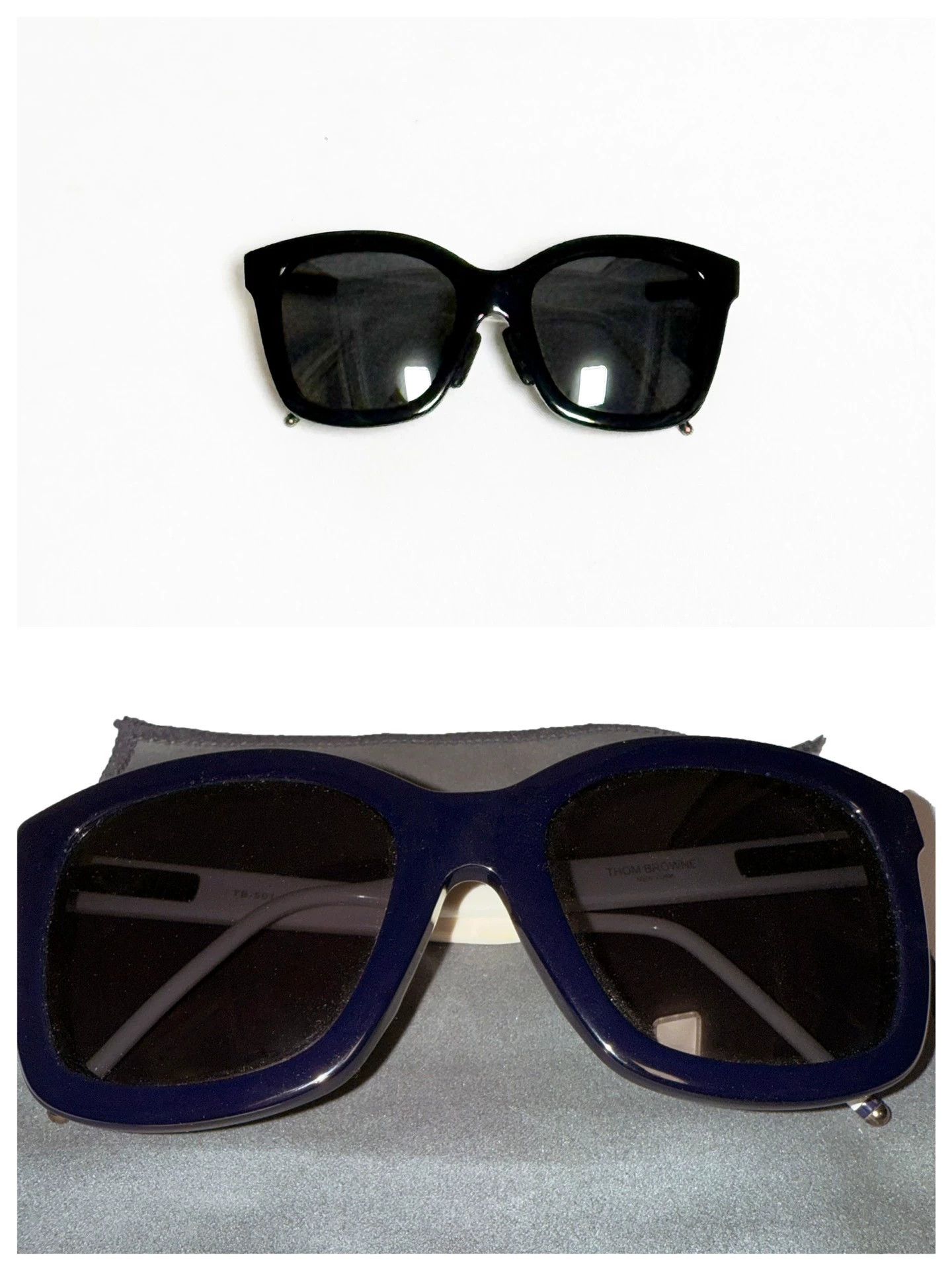 Thom Browne Thom Browne TB-501 Oversize Sunglasses Navy Blue White Size ONE SIZE - 3 Thumbnail