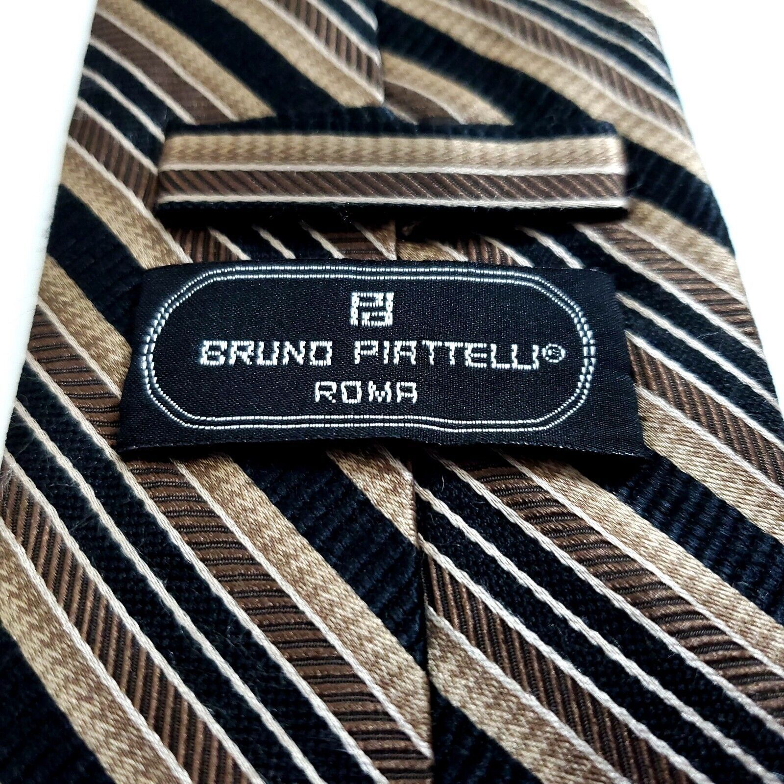 Other Bruno Piattelli Roma Brown Tan Woven Striped Silk Tie Size ONE SIZE - 3 Thumbnail